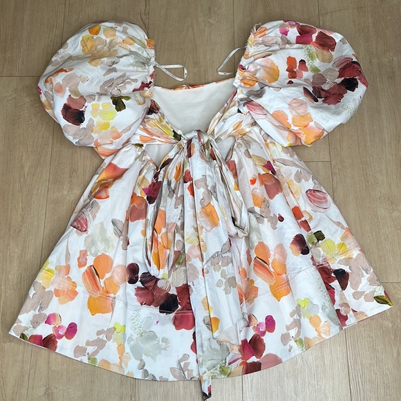 Aje Dassia Puff Sleeve Cotton Minidress In Desert Rose, SIZE 10 US. 0717 - Picture 6 of 8